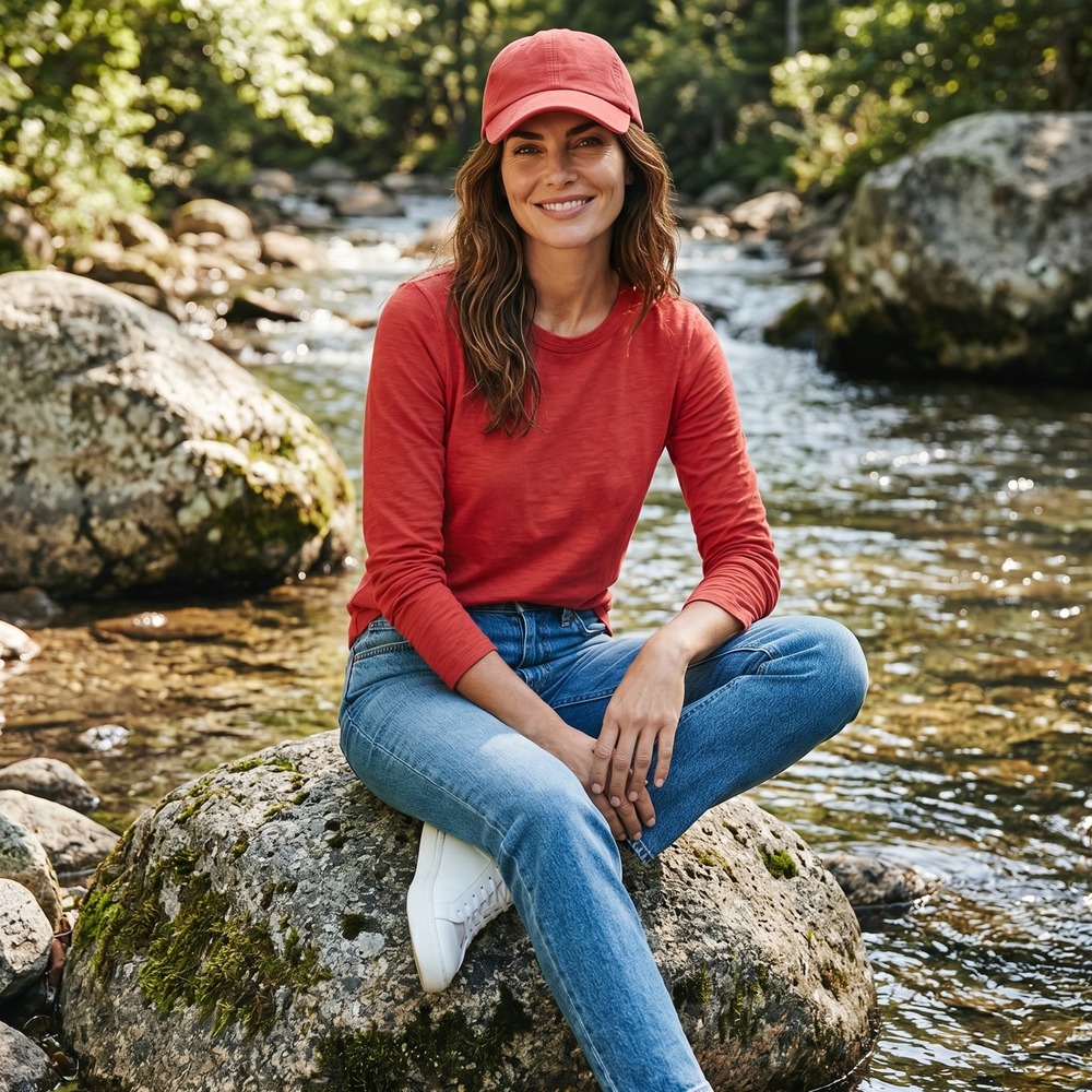 J.Crew Womens Girlfriend Tee Red Slub Cotton Long Sleeve Crew Neck Shirt Size S